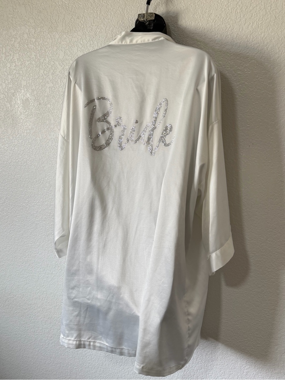White Satin Bride Robe with Silver Script